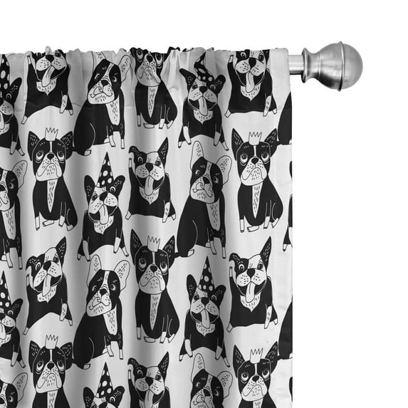 Ambesonne Bulldog Curtains, Doodle Funny Puppies, Pair of 28"x63", Black and White