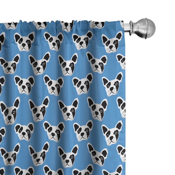 Ambesonne Bulldog Curtains, Hipster Funny Puppies, Pair of 28"x95", Blue Black and White