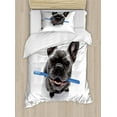 thumbnail image 1 of Ambesonne Bulldog Duvet Cover Sets, Funny Dog with Toothbrush, 2-Twin, Blue Dark Grey and White, 1 of 3