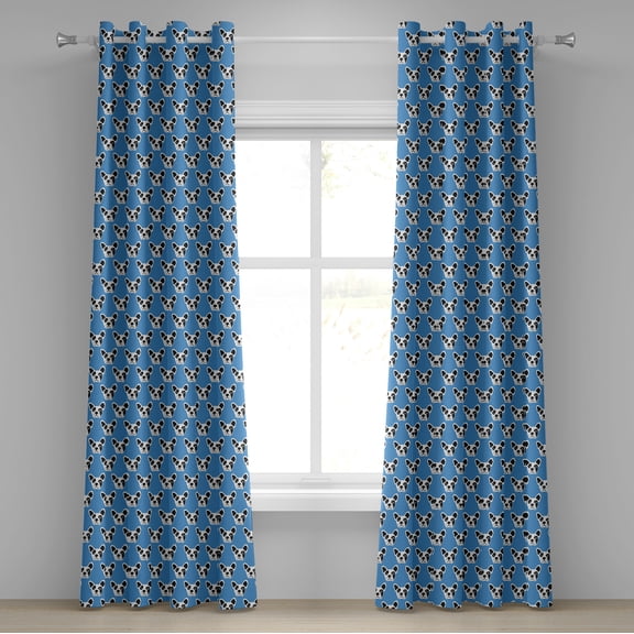 Ambesonne Bulldog Grommet Curtain, Hipster Funny Puppies, 50" x 120", Blue Black and White