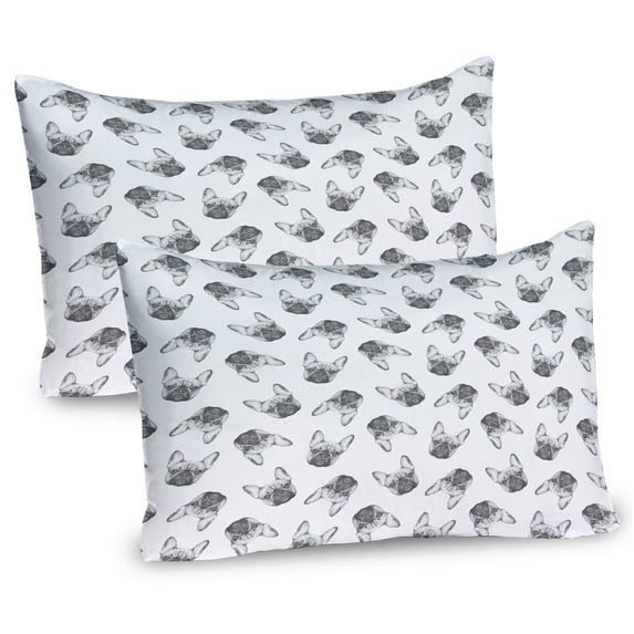 Ambesonne Bulldog Pillow Sham 2 Pack, Monochrome Sketch Faces, 26"x20", Charcoal Grey Pale Grey