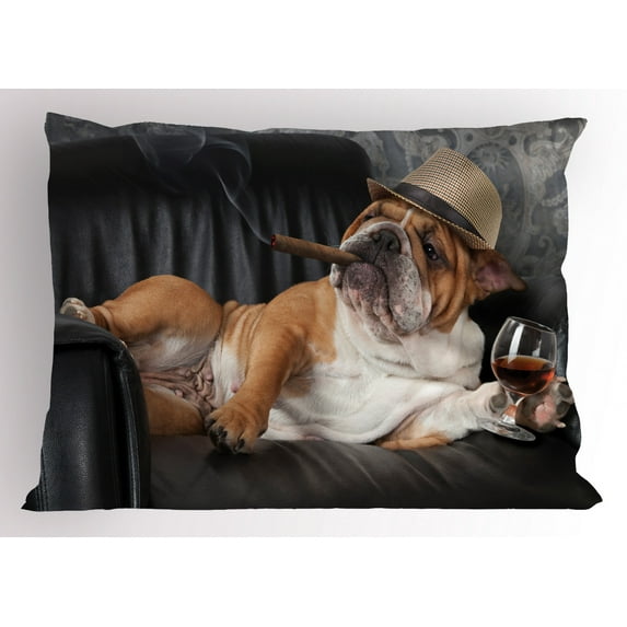 Ambesonne Bulldog Pillow Sham, Humorous Dog Drinking, 36" X 20", Multicolor