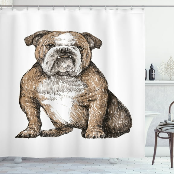 Ambesonne Bulldog Shower Curtain, Sketchy Hand Drawn Creature, 69"Wx84"L, Camel Charcoal Grey