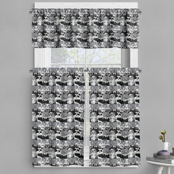 Ambesonne Bulldog Valance & Curtain, Gentlemen Punk Animals, 55"x30", Grey Black and Pale Grey