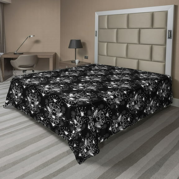 Ambesonne Bumblebee Flat Bedding Sheet Soft Top Sheet, Boho Feels Esoteric Bee, California King, Charcoal Grey and White