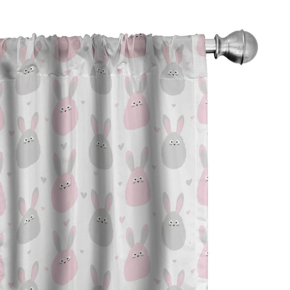 Ambesonne Bunny 4-Panel Curtains, Fluffy Rabbits Cartoon, 56"x95", Pale Pink Pale Grey