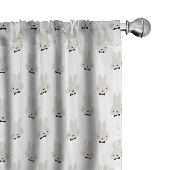 Ambesonne Bunny Window Curtains, Grey Rabbit Heads Bowties, Each 28" W x 95" L, Pale Grey Black