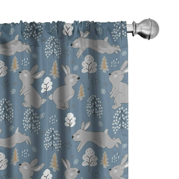 Ambesonne Bunny Window Curtains, Rabbits Trees and Snowflakes, Each 28" W x 95" L, Blue Grey Pale Taupe