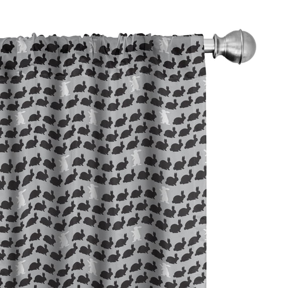 Ambesonne Bunny 4-Panel Curtains, Repeating Rabbits Layout, 56"x63", Pale Grey Charcoal Grey