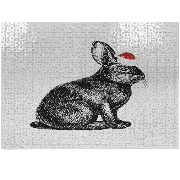 Ambesonne Bunny Jigsaw Puzzle Durable Cardboard, Pencil Drawn Sketchy Drawing, 1000 pcs, Vermilion Charcoal Grey