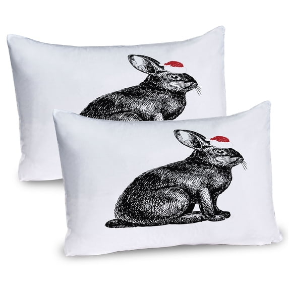 Ambesonne Bunny Pillow Sham 2 Pack, Pencil Drawn Sketchy Drawing, 26"x20", Vermilion Charcoal Grey