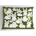 thumbnail image 1 of Ambesonne Bunny Pillow Sham, Funny Cartoon Easter Animal, 36" X 20", Olive Green and White, 1 of 2