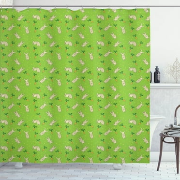 Ambesonne Bunny Shower Curtain, Pattern with Rabbits Carrots, 69"Wx84"L, Lime Green Multicolor