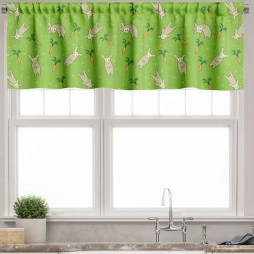 Ambesonne Bunny Valance Pack of 2, Pattern with Rabbits Carrots, 54"X12", Lime Green Multicolor