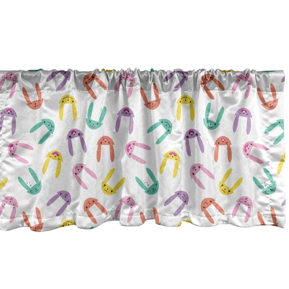 Ambesonne Bunny Window Valance, Hand-drawn Colorful Rabbits with Various Face Expressions Happy Cheerful Smiling, Curtain Valance for Kitchen Bedroom Decor with Rod Pocket, 54" X 18", Multicolor