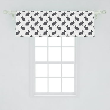 Ambesonne Bunny Window Valance, Mountain Hare Silhouettes on a Plain Background Monochromatic Pattern Animalistic, Curtain Valance for Kitchen Bedroom Decor with Rod Pocket, 54" X 18", Dimgray White