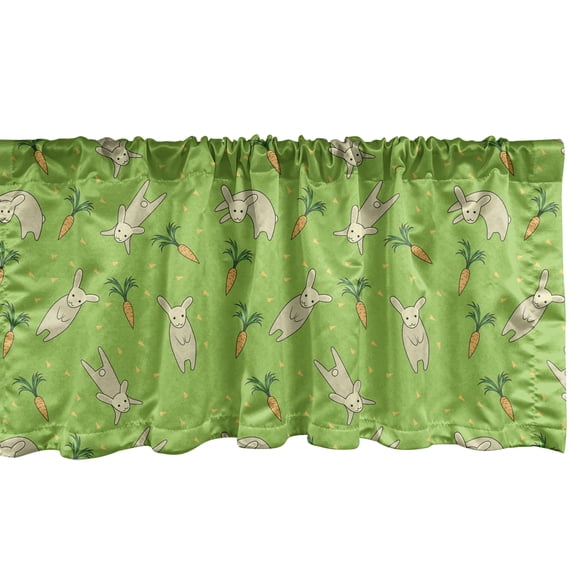 Ambesonne Bunny Window Valance, Pattern with Rabbits Carrots, 54" X 18", Lime Green Multicolor