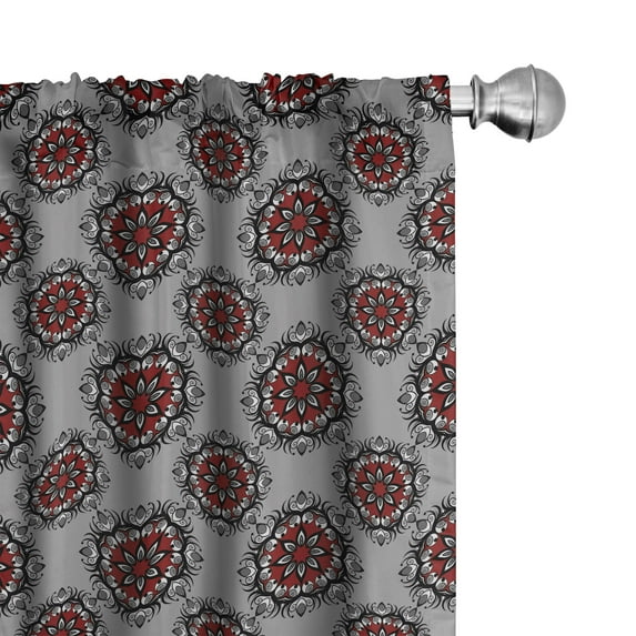 Ambesonne Burgundy Window Curtains, Moroccan Flower Rose Art, Each 28" W x 63" L, Pale Grey and Burgundy