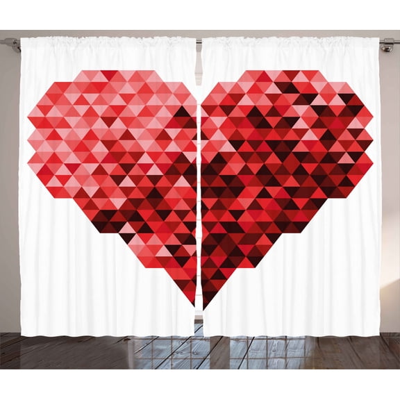 Ambesonne Burgundy Curtains 2 Panel Set, Future Modern Heart, 108" x 90", Red and Ruby