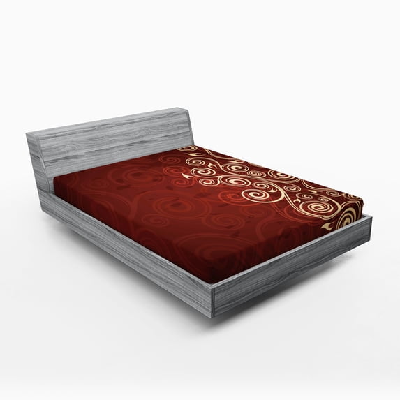 Ambesonne Burgundy Fitted Sheet, Ombre Flower Swirl Ivy, Full Size, Cream Ruby
