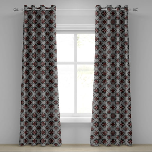 Ambesonne Burgundy Grommet Curtain, Moroccan Flower Rose, 50" x 96", Pale Grey Burgundy