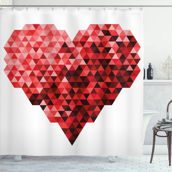 Ambesonne Burgundy Shower Curtain, Future Modern Heart, 69"Wx70"L, Red and Ruby