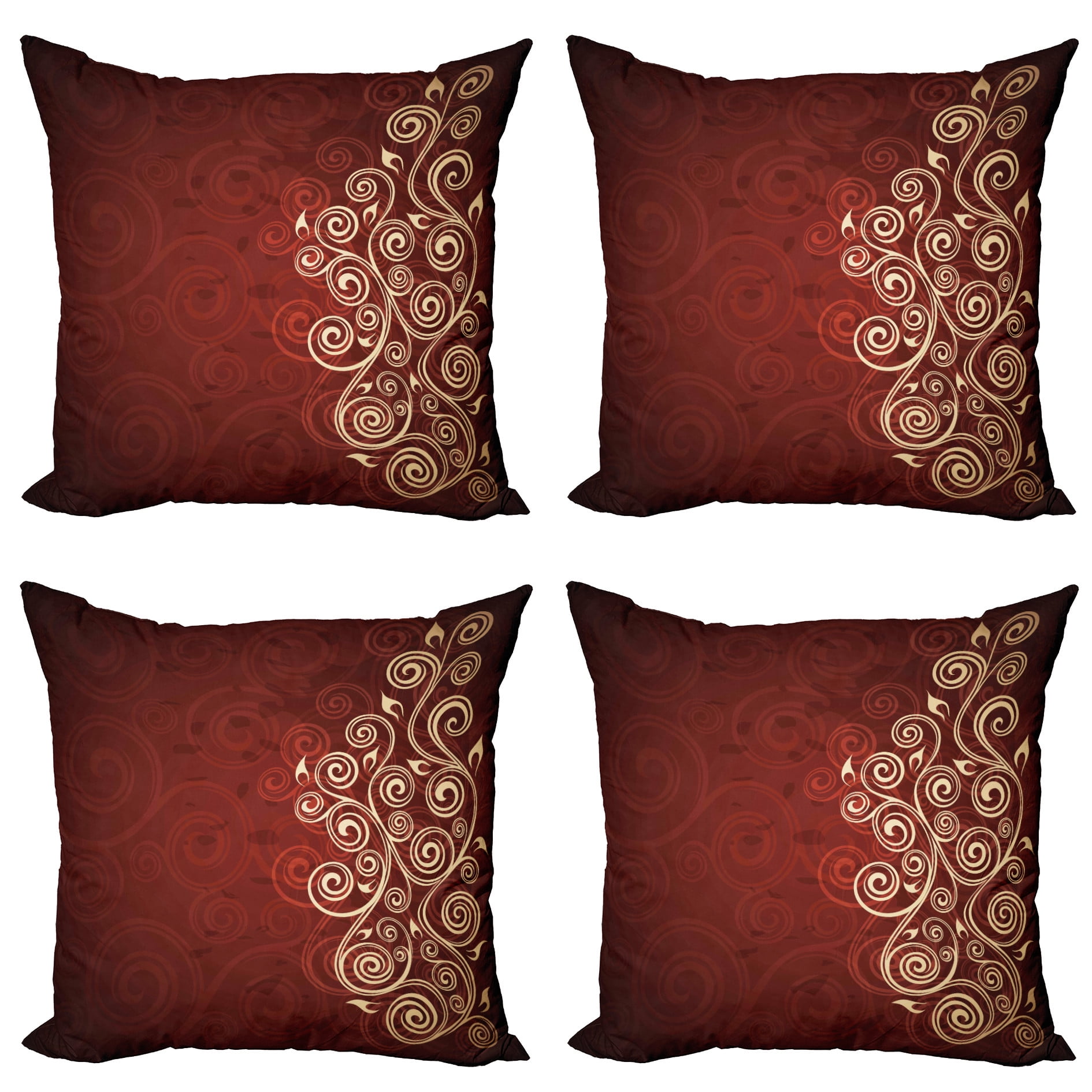 Burgundy and Cream Floral Microfiber Square Throw Pillow Covers, 20" Set of 4
