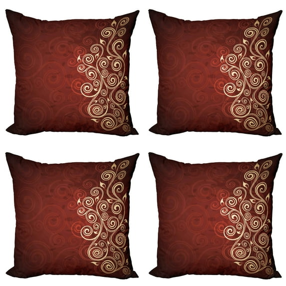 Ambesonne Burgundy Throw Pillow Cover 4 Pack, Ombre Flower Swirl Ivy, 20", Cream Ruby