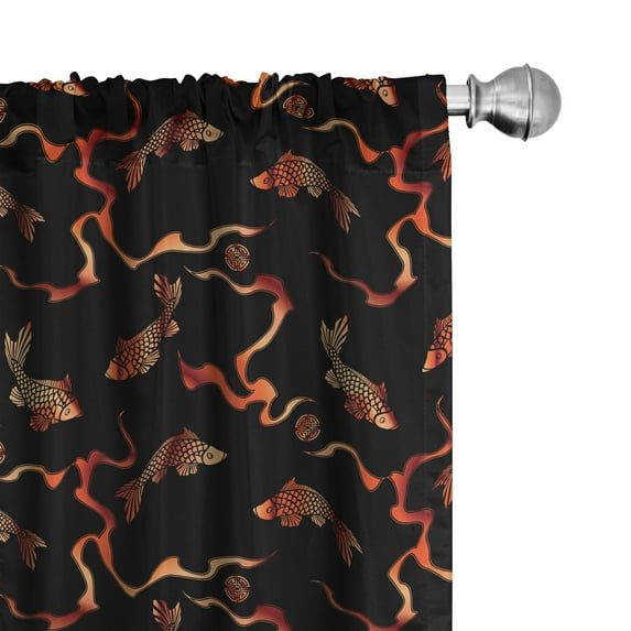 Ambesonne Burnt Orange Window Curtains, Ethnic Fish Art, Each 28" W x 63" L, Black Burnt Orange Peach