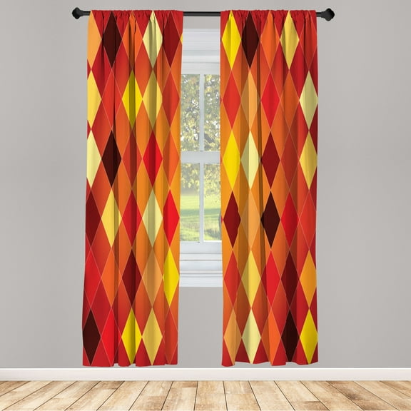 Ambesonne Burnt Orange Curtains, Lozenge Geometric, Pair of 28"x95", Multicolor