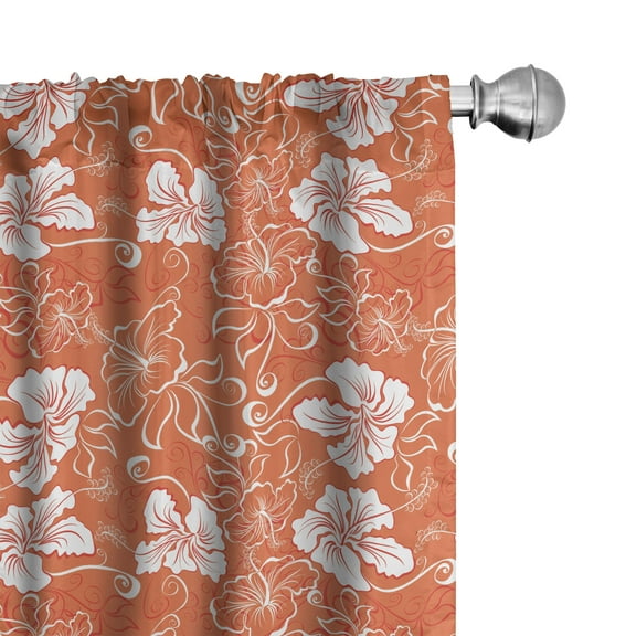 Ambesonne Burnt Orange Curtains, Tropical Hibiscus, Pair of 28"x63", Burnt Orange and White