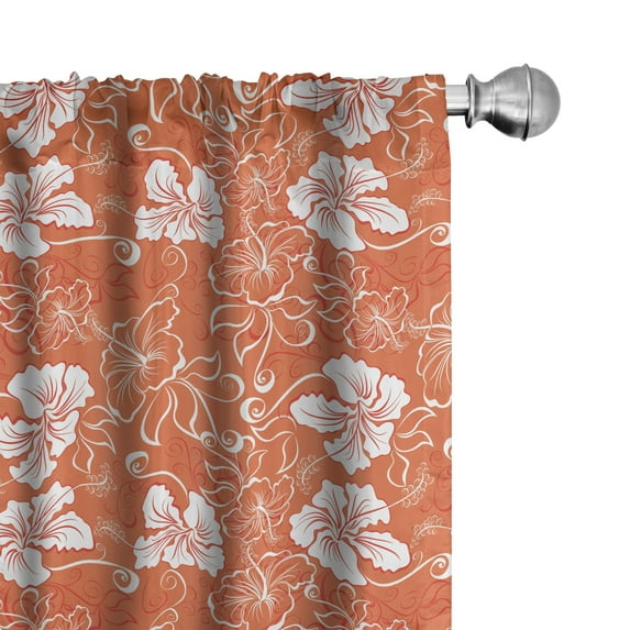 Ambesonne Burnt Orange Curtains, Tropical Hibiscus, Pair of 28"x84", Burnt Orange and White