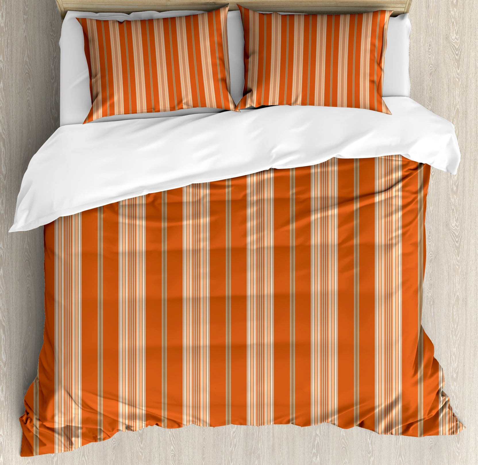 Ambesonne Burnt Orange Duvet Cover Set, Retro Themed Stripes, King, Burnt Orange Tan