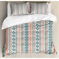 thumbnail image 1 of Ambesonne Burnt Orange Duvet Cover Set, Tribal Vertical Forms, 2-Calking, Pale Blue and Dark Teal, 1 of 7