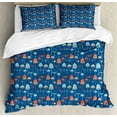 thumbnail image 1 of Ambesonne Burnt Orange Duvet Cover Sets, Bicolour Mushrooms Art, 2-Queen, Dark Sky Blue and Orange, 1 of 7