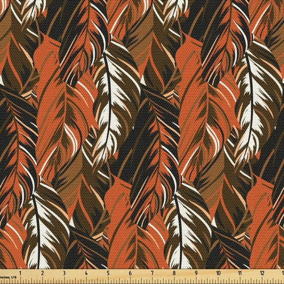 Ambesonne Burnt Orange Fabric by the Yard Upholstery, Autumn Colors Leaves, 1 Yard, Burnt Orange Dark Brown