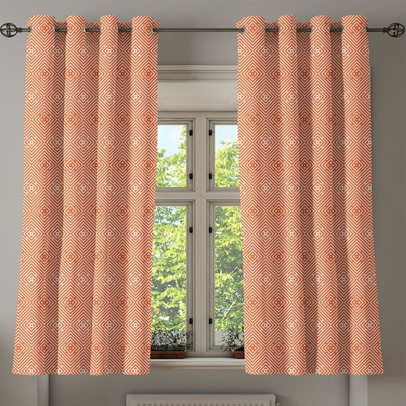 Ambesonne Burnt Orange Grommet Curtain, Bullseye Rhombus, 50" x 54", Burnt Orange and White