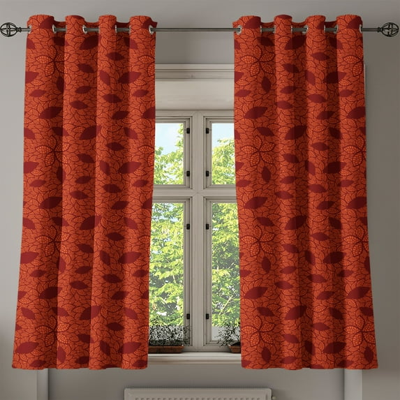 Ambesonne Burnt Orange Grommet Curtain, Leafage and Petals, 50" x 54", Burnt Orange Burgundy
