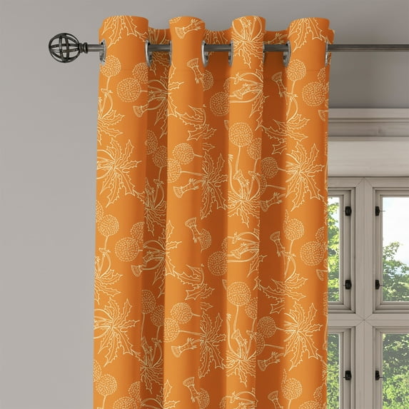 Ambesonne Burnt Orange Grommet Curtain Single Panel, Dandelion Poppy, 50"x60", Burnt Orange and White