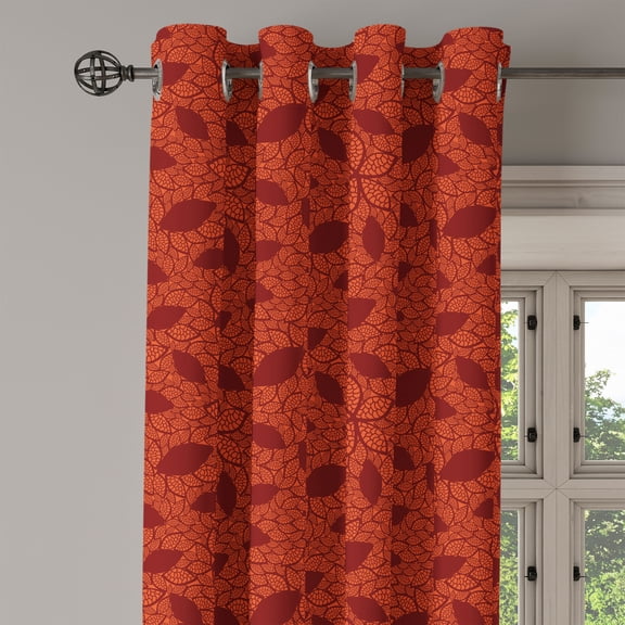 Ambesonne Burnt Orange Grommet Curtain Single Panel, Leafage and Petals, 50"x60", Burnt Orange Burgundy