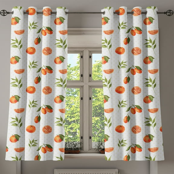 Ambesonne Burnt Orange Grommet Curtain, Watercolor Fruits, 50" x 54", Burnt Orange Fern Green