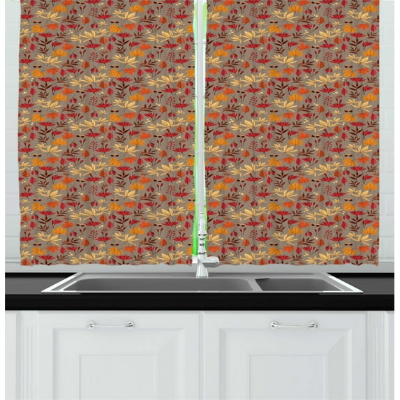 Ambesonne Burnt Orange Kitchen Curtains, Autumn Nature Foliage, 55"x45", Umber and Multicolor