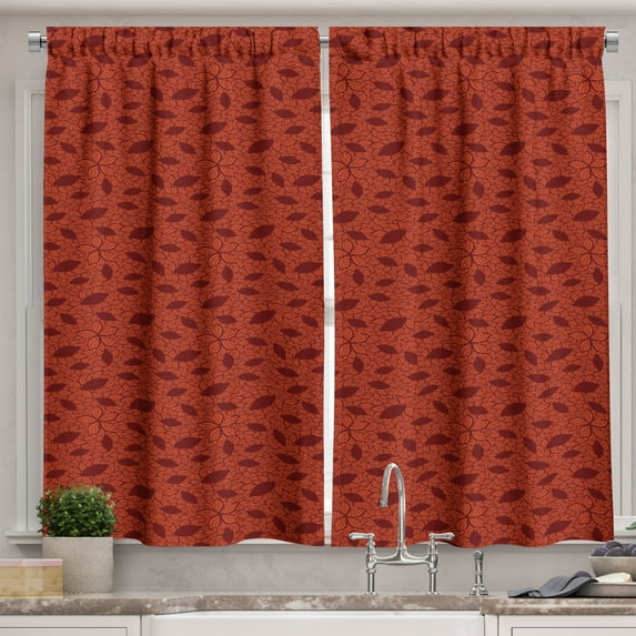 Ambesonne Burnt Orange Kitchen Curtains, Leafage and Petals, 55"x39", Burnt Orange Burgundy