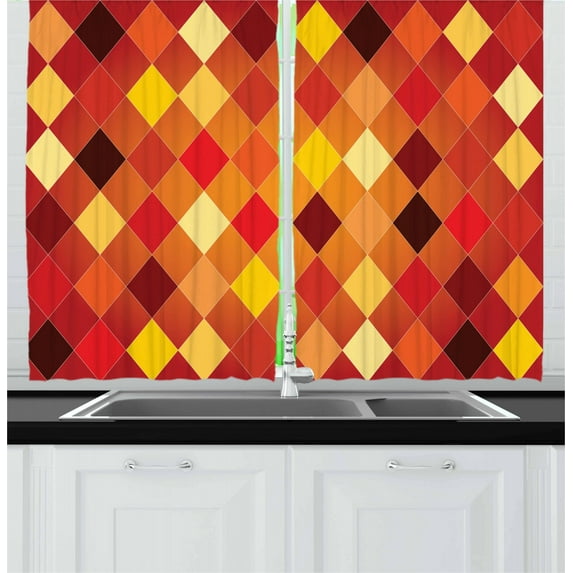 Ambesonne Burnt Orange Kitchen Curtains, Lozenge Geometric, 55"x39", Multicolor