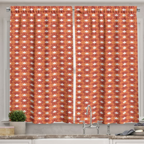 Ambesonne Burnt Orange Kitchen Curtains, Maple Leaf on Low Poly, 55"x39", Multicolor