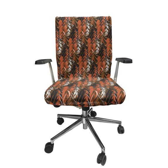 Ambesonne Burnt Orange Office Chair Cover Stretchable High Back, Autumn Colors Leaves, Burnt Orange Dark Brown