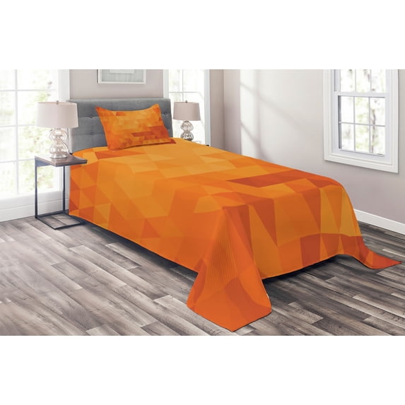 Ambesonne Burnt Orange Quilted Coverlet 2 Pcs, Shapes and Patterns, Twin Size, Burnt Orange