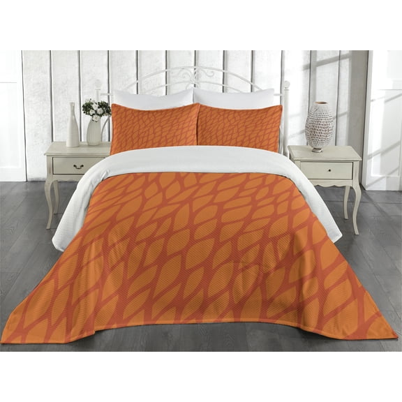 Ambesonne Burnt Orange Quilted Coverlet 3 Pcs, Nature Growth Leaves, King Size, Orange Burnt Orange