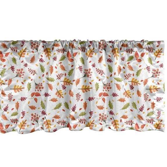 Ambesonne Burnt Orange Window Valance, Autumn Nature Concept Pattern with Repetitive Leaves and Berries, Curtain Valance for Kitchen Bedroom Decor with Rod Pocket, 54" X 12", Multicolor