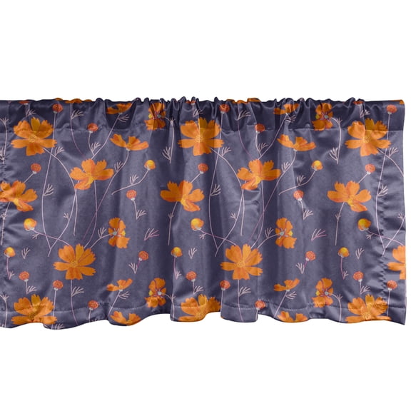 Ambesonne Burnt Orange Window Valance, Flowers Buds and Thin Peduncles, Curtain Valance for Kitchen Bedroom Decor with Rod Pocket, 54" X 18", Dark Indigo Marigold
